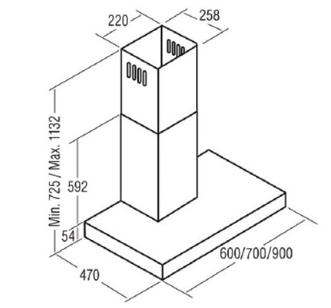 Kích thước máy hút mùi Cata MIDAS 600 XGBK
