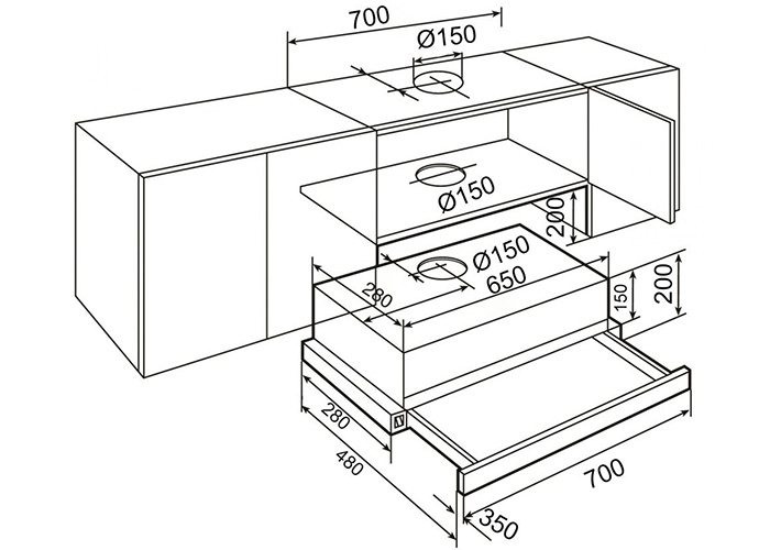 Kích thước lắp đặt của máy hút mùi Dann DSY7002P