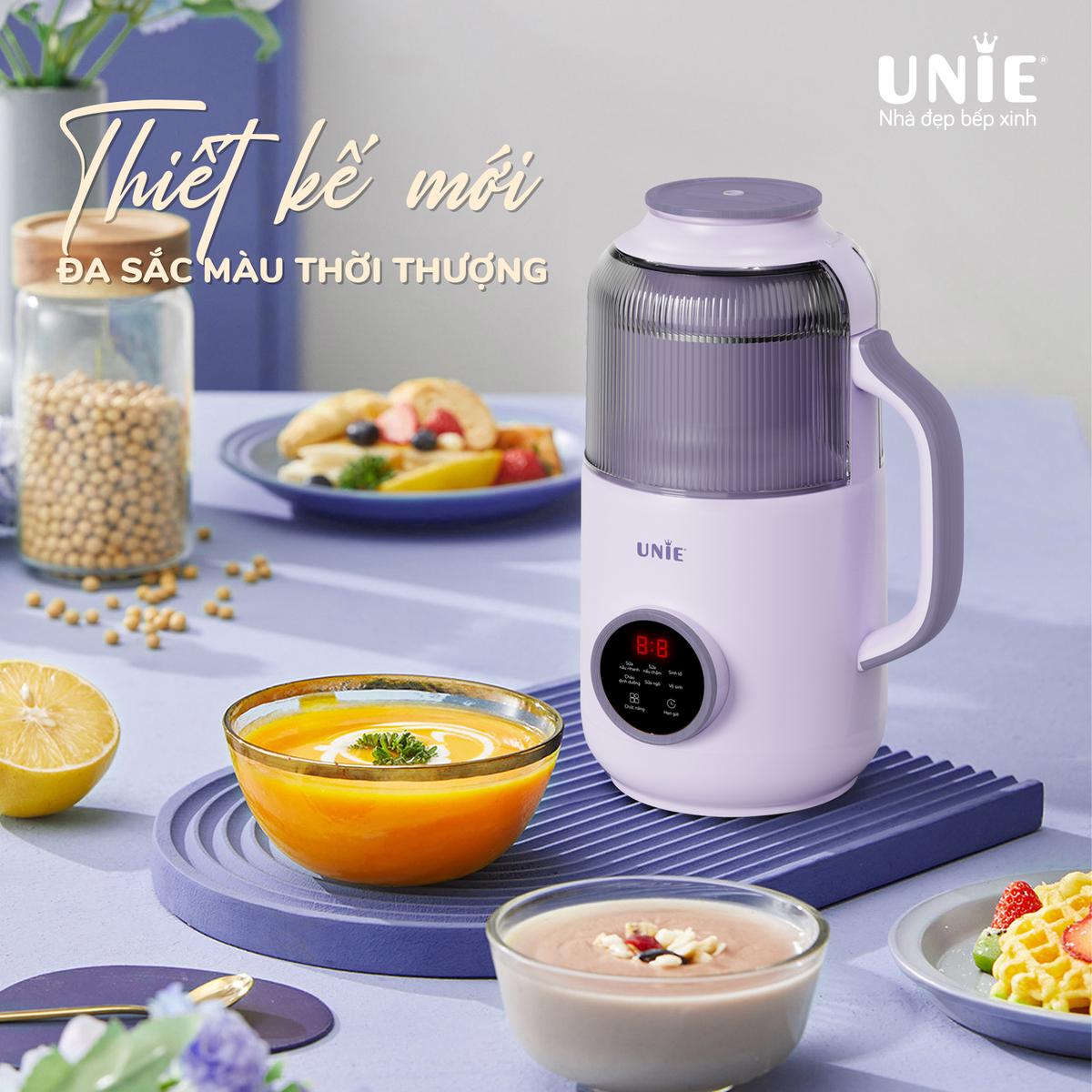 Máy làm sữa hạt mini UNIE UMB09 có thiết kế hiện đại, sang trọng
