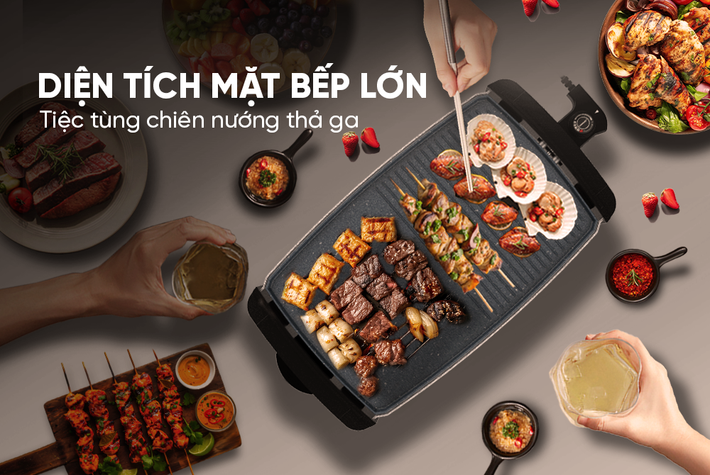 Bếp nướng điện Sunhouse có diện tích nướng rộng