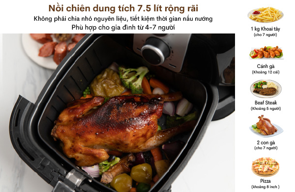 Nồi chiên không dầu FujiE AF7 7.5 lít có công suất 1.700W