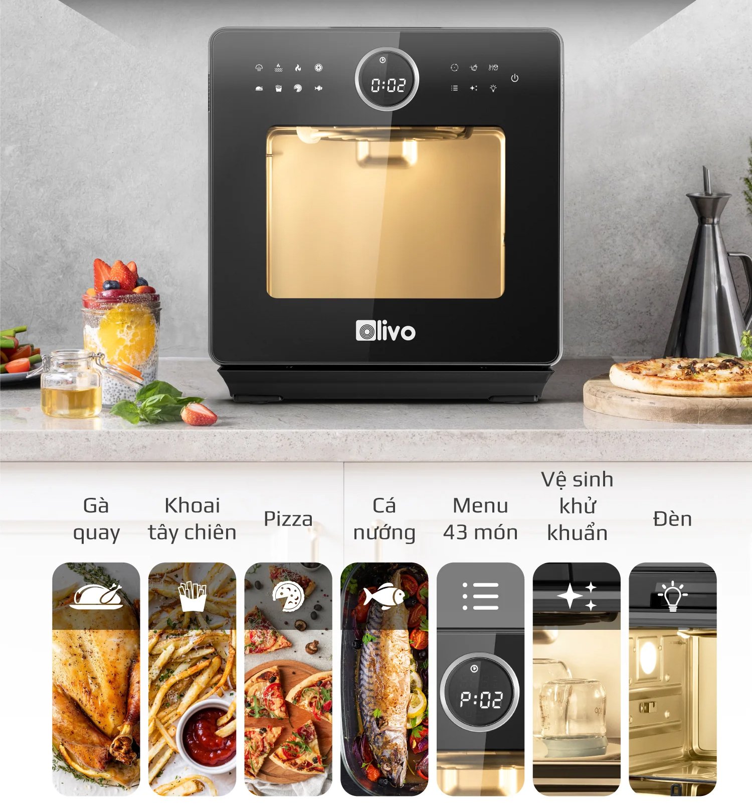 Olivo SF16 Pro có nhiều chương trình chiên nướng