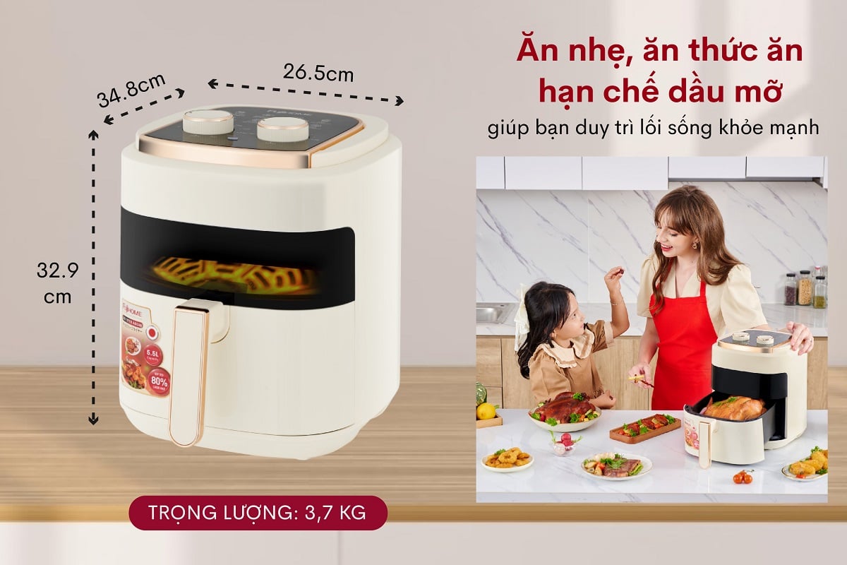 Nồi chiên không dầu thiết kế gọn đẹp, sang trọng