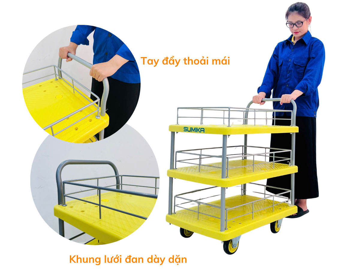 Xe đẩy hàng sàn nhựa 3 tầng Sumika T170-T3