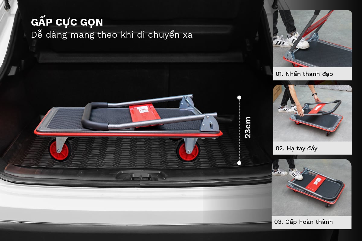 Xe đẩy hàng 4 bánh FujiHome gấp gọn với thao tác đơn giản