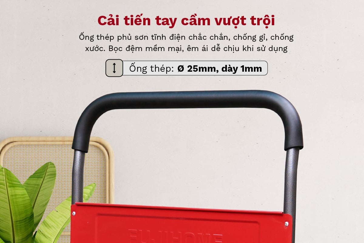 Xe đẩy hàng FujiHome thiết kế tay cầm bằng ống thép 25mm