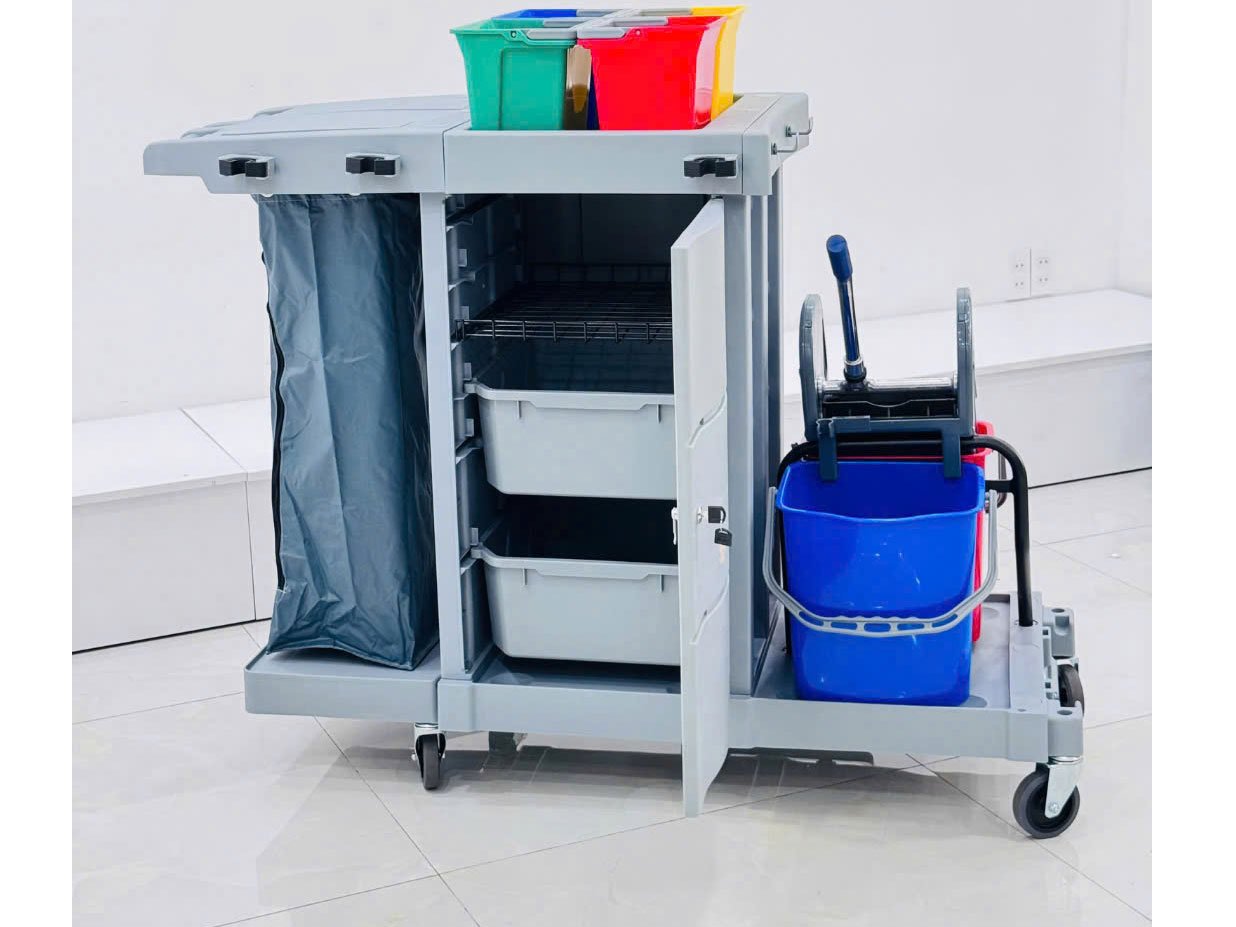 Xe đẩy dọn vệ sinh HiClean dùng cho nhà hàng, khách sạn