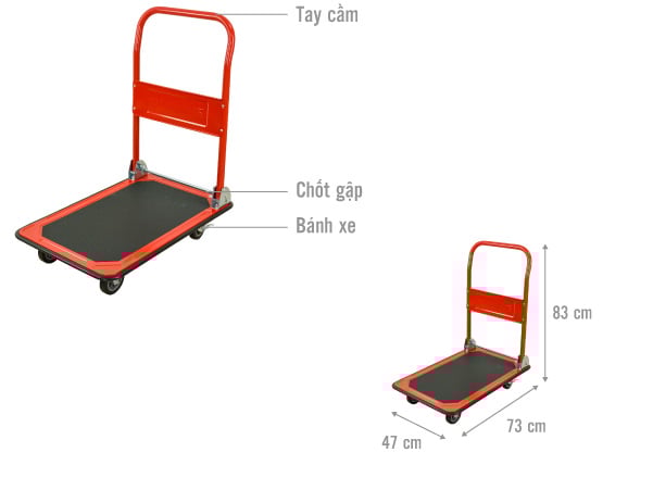 Cấu tạo của Xe đẩy hàng 4 bánh sàn thép FujiHome HT-415