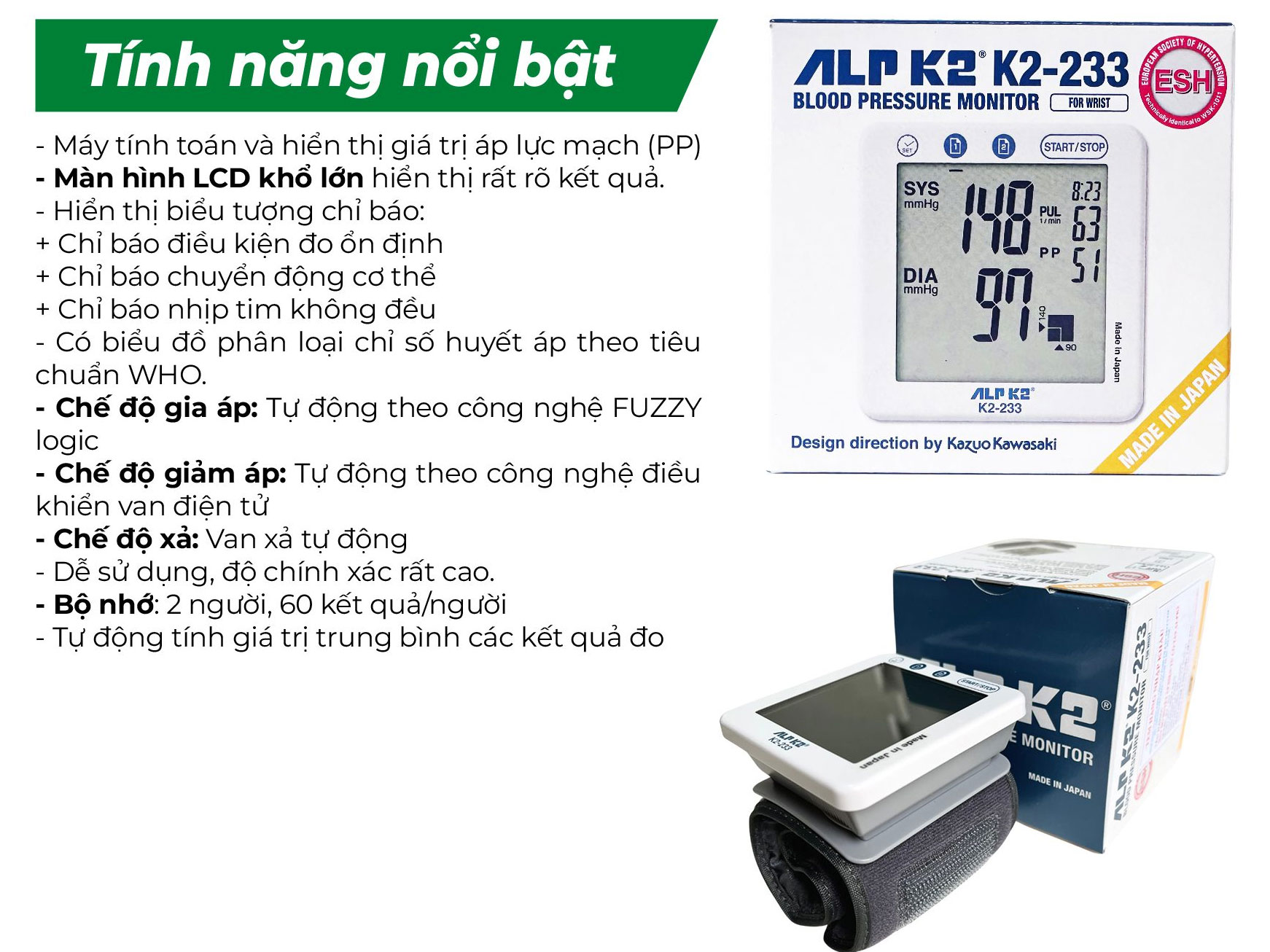 Máy đo huyết áp điện tử gồm 2 bộ nhớ