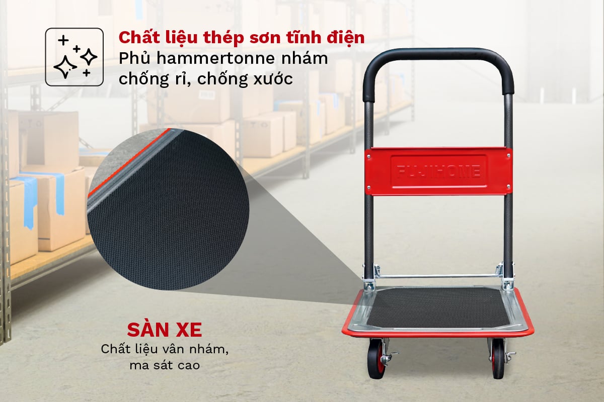 Xe đẩy hàng sàn thép 4 bánh FujiHome SH150N