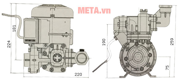 Kích thước máy bơm Hitachi W-P150NH