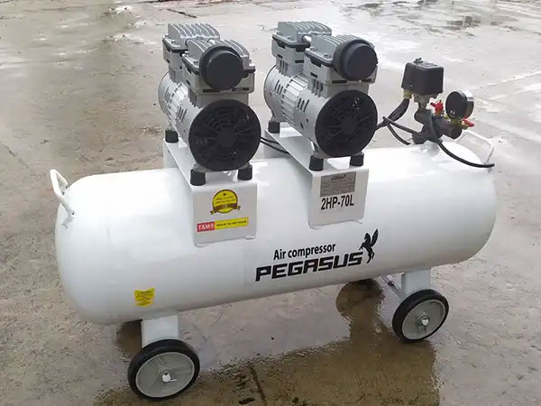 Máy nén khí không dầu Pegasus TM-OF750x2-70L được trang bị thiết kế 2 đầu nén riêng biệt