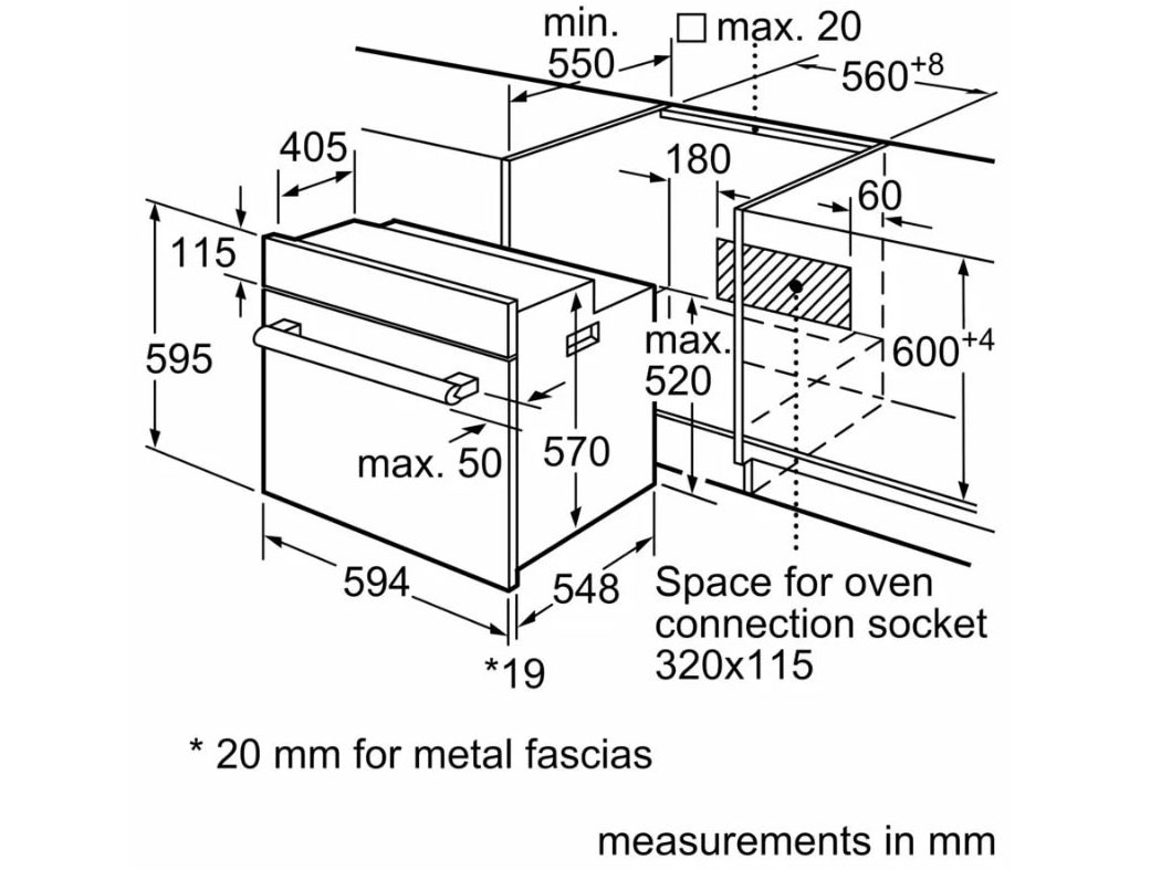 Kích thước của Bosch HBF512BB1T