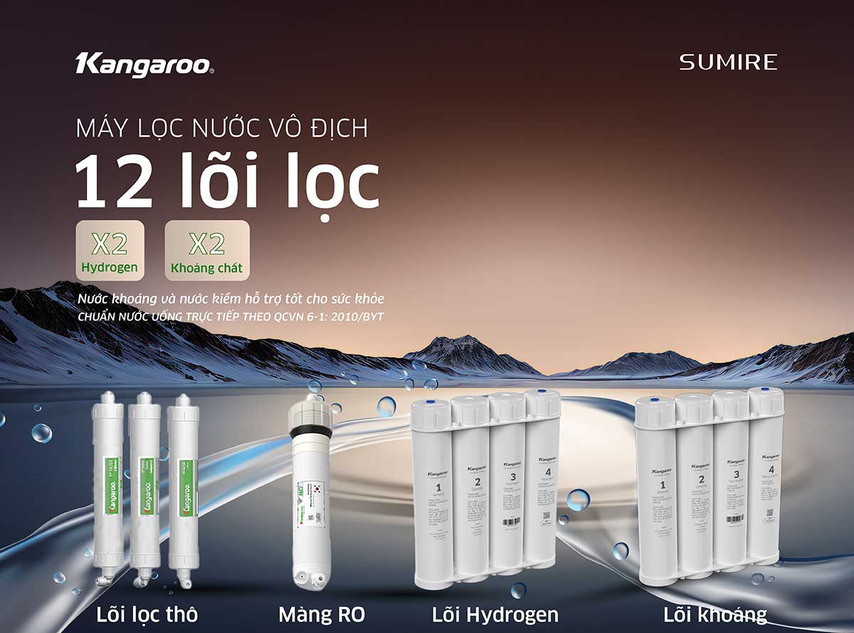 Máy lọc nước nóng lạnh có 12 lõi lọc