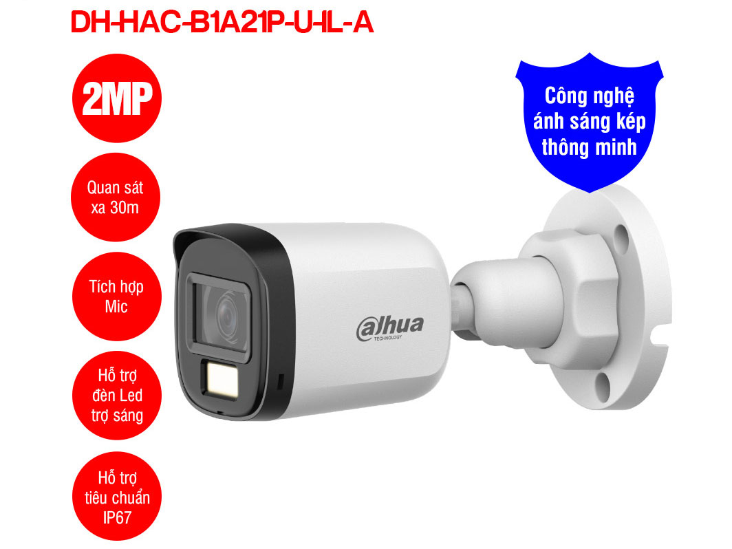 Camera HDCVI 2MP Dahua DH-HAC-B1A21P-U-IL-A