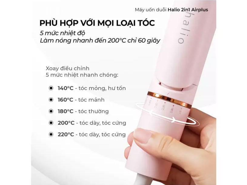 Halio 2 in 1 Airplus Hair Styler cài đặt 5 mức nhiệt độ