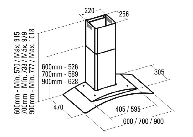 Kích thước máy hút mùi Cata Glass 700