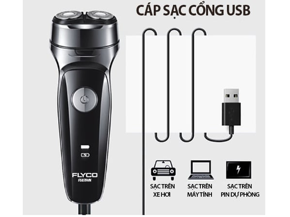 Máy cạo râu Flyco FS-879VN sử dụng cáp sạc cổng USB