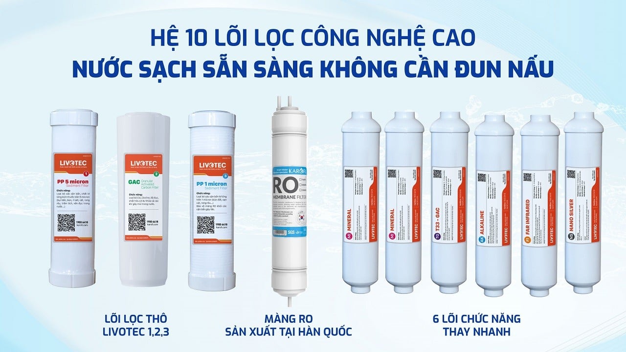 Máy lọc nước Livotec 615 có tới 10 lõi lọc nước
