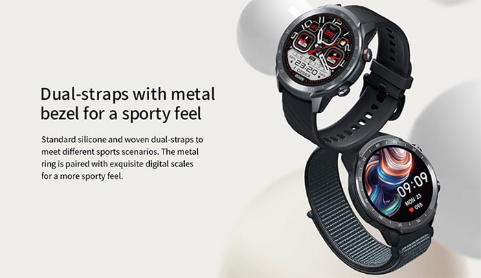 Đồng hồ thông minh Mibro A2 XPAW015 trang bị 2 dây đeo khác nhau