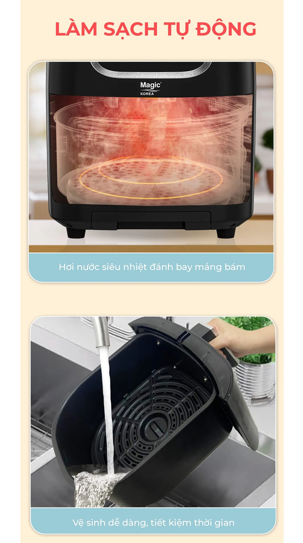 Nồi chiên tự làm sạch bằng hơi nước