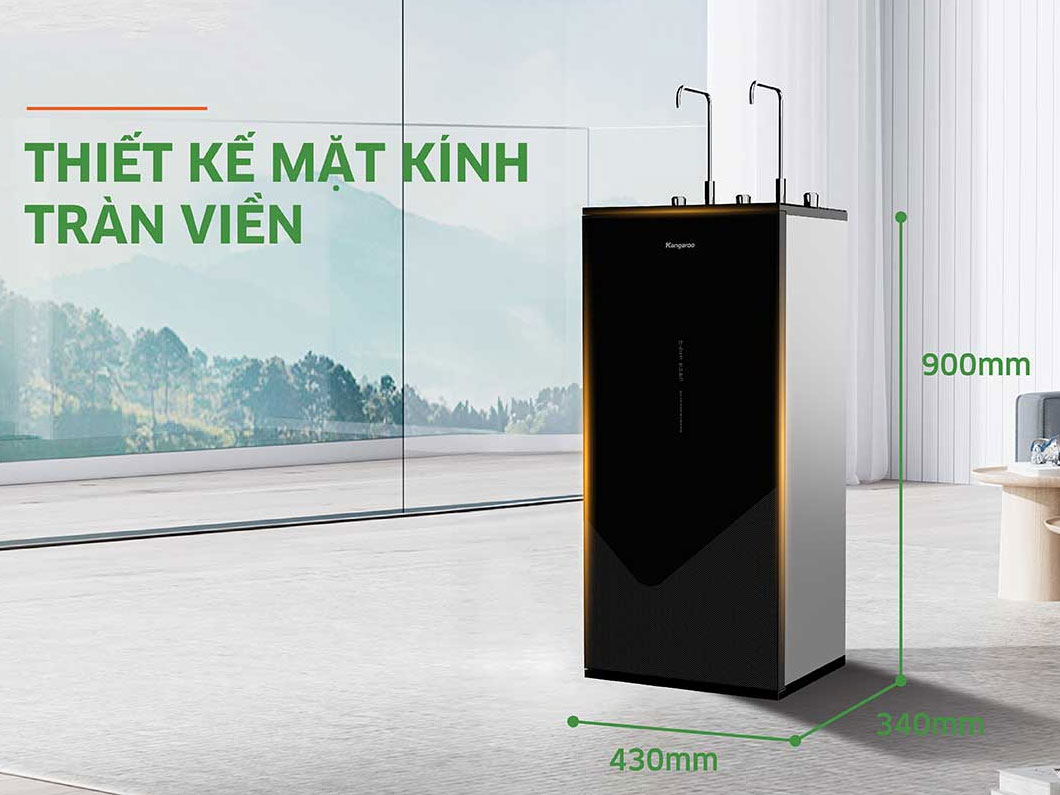 Máy lọc nước nóng lạnh có mặt kính tràn viền, kích thước nhỏ gọn