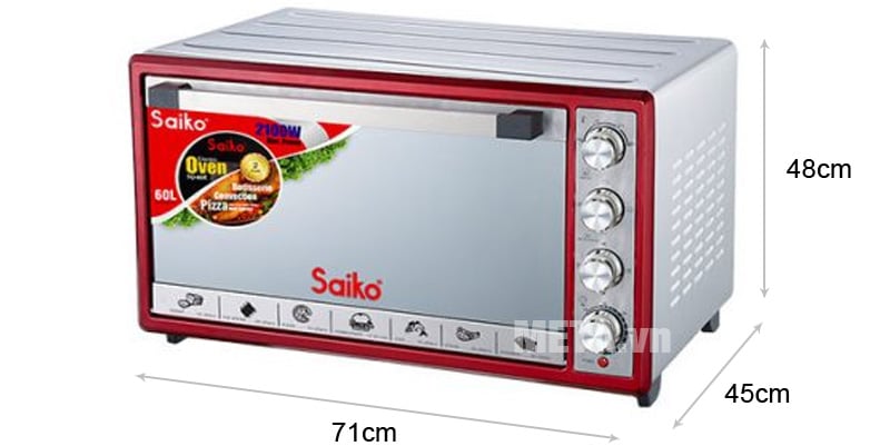 Kích thước lò nướng điện Saiko TO-60E