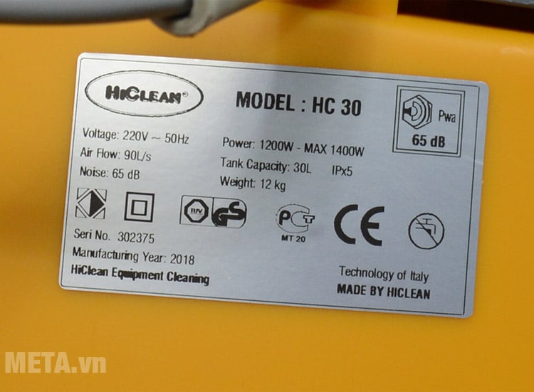 Máy hút bụi nước công nghiệp HiClean HC30 có độ ồn thấp