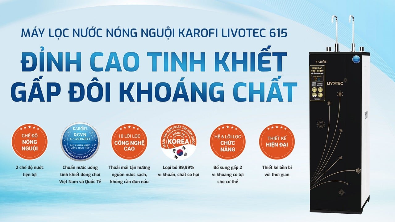Máy lọc nước Karofi Livotec 615 có thể thu hồi tới 60% nước