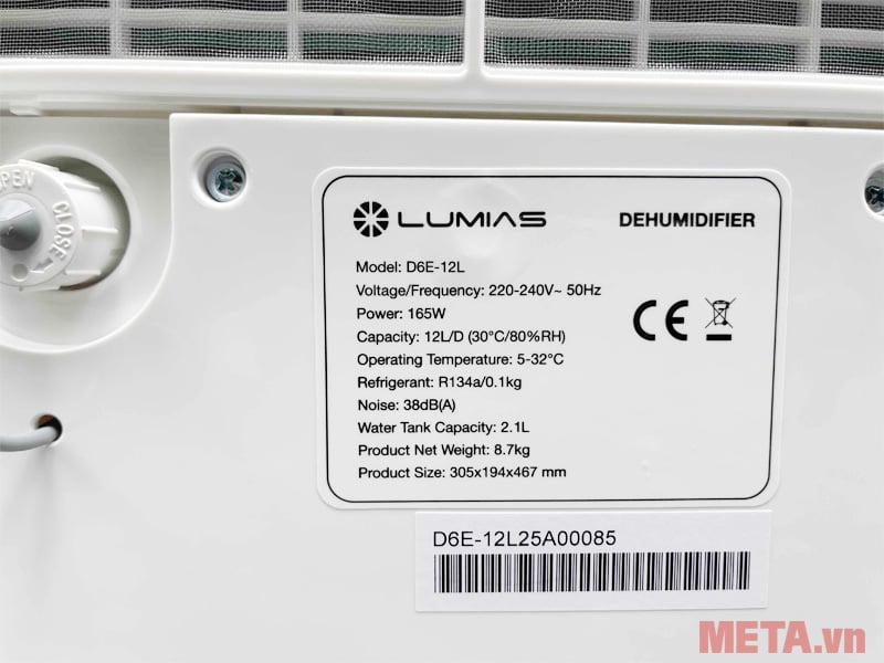 Tem dán thông số trên máy hút ẩm D6E-12L