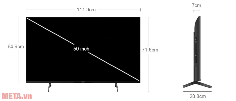 Kích thước tivi Sony KD-50X81DK
