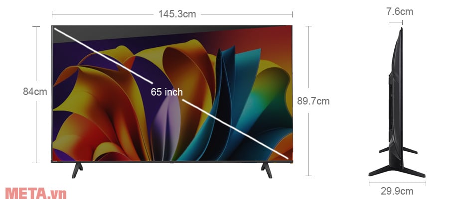 Kích thước Smart Tivi Hisense 4K 65 inch 65A6100N