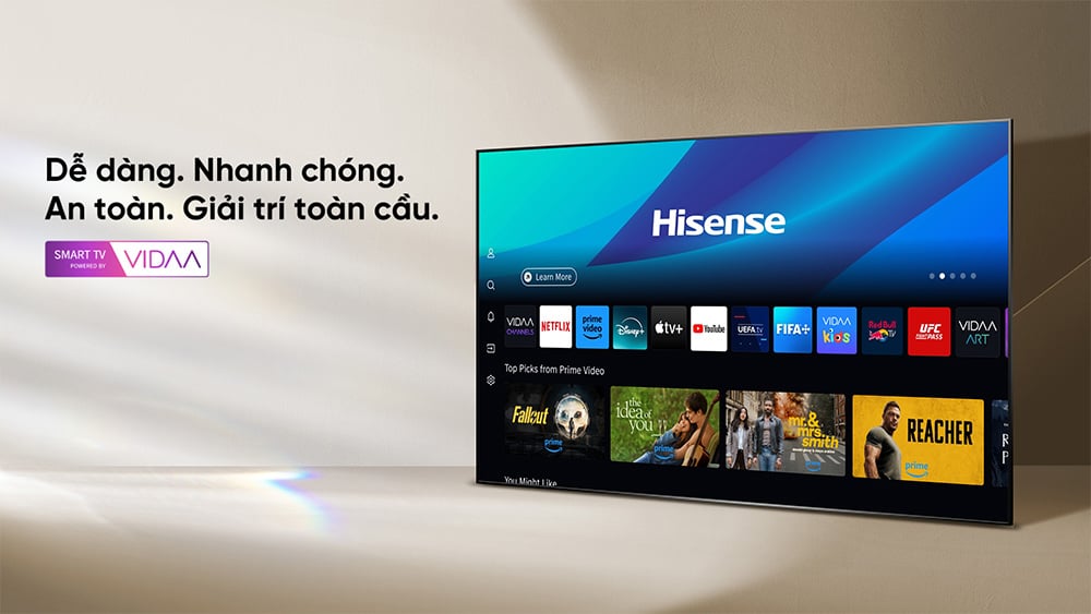 Tivi Hisense 100 inch có giao diện chính đơn giản, dễ dùng