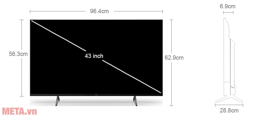 Kích thước tivi Sony KD-43X81DK