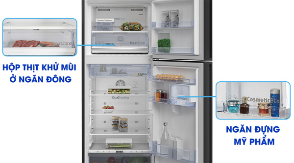 Tủ lạnh 2 cánh Beko RDNT401E50VZGB thiết kế riêng với ngăn chứa mỹ phẩm và hộp thịt khử mùi ở ngăn đông