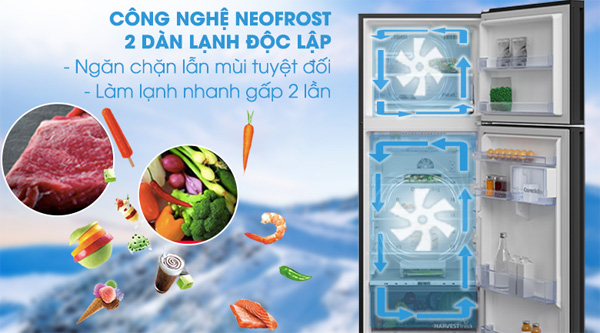 Tủ lạnh Beko RDNT401E50VZGB 375 lít được ứng dụng công nghệ làm mát kép NeoFrost