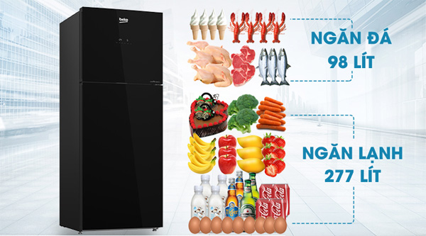 Tủ lạnh 2 cánh Beko RDNT401E50VZGB có dung tích lớn