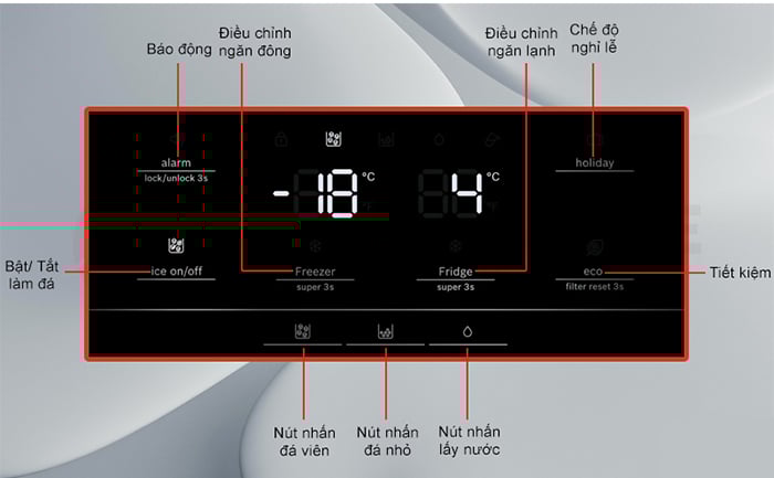 Bảng điều khiển cảm ứng của tủ lạnh Bosch serie 6 KAD93ABEP