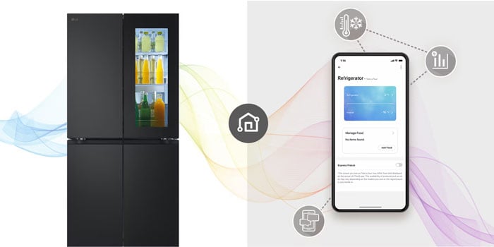 tủ lạnh LG French Door InstaView 530L màu đen LFB53BLMI có khả năng kết nối Wifi tiện lợi