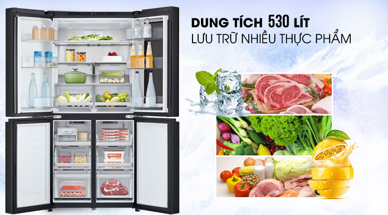 tủ lạnh LG French Door InstaView 530L màu đen LFB53BLMI có dung tích 530L đáp ứng tốt nhu cầu cho nhiều gia đình