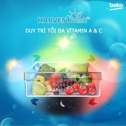 Tủ lạnh 2 cánh Beko RDNT360E50VZWB còn được tích hợp công nghệ Active Blue Light.