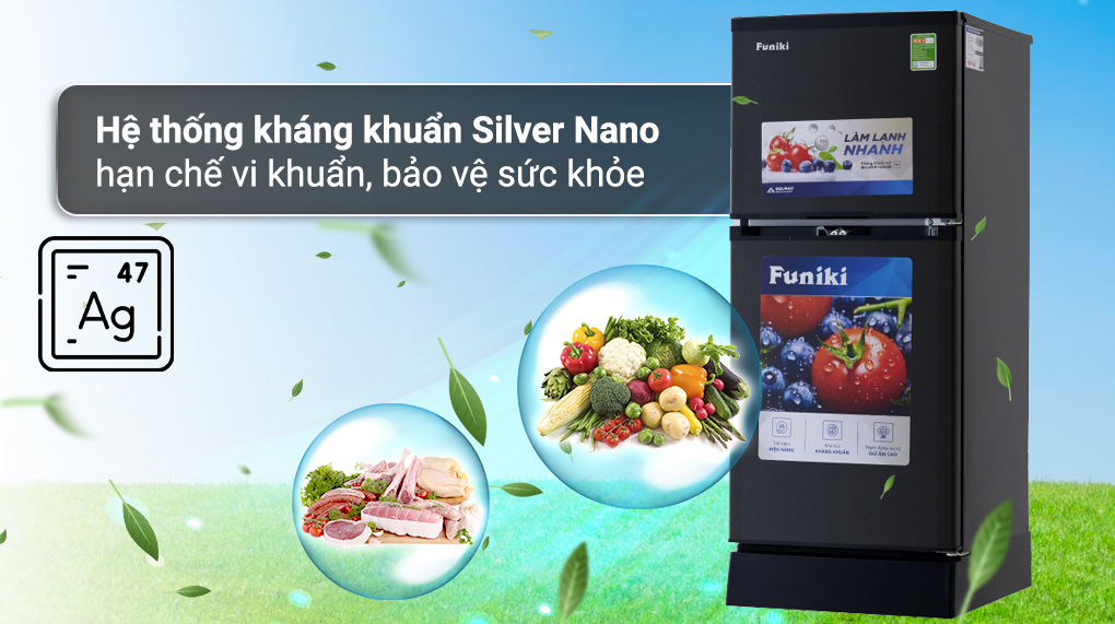 Tủ lạnh 2 cánh HR T6126TDG của Funiki được tích hợp hệ thống kháng khuẩn Silver Nano
