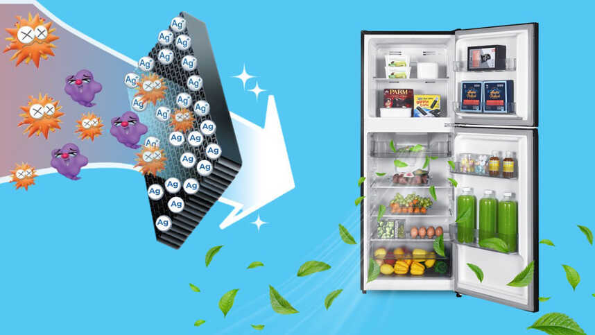 Tủ lạnh 2 cánh khử mùi bằng bộ lọc than hoạt tính Nano Ag+