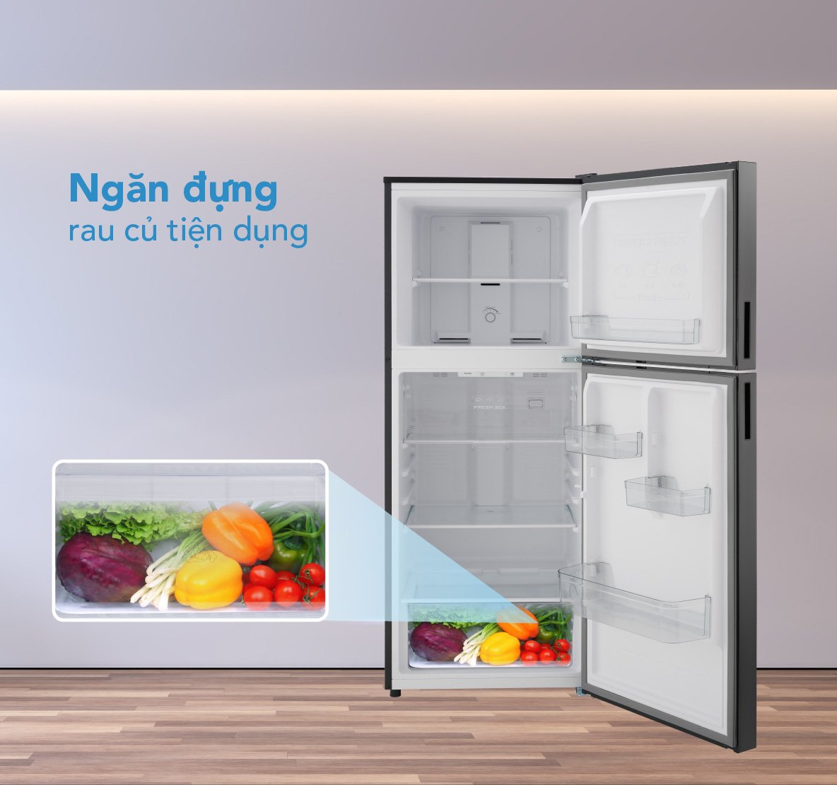 Tủ lạnh 2 cánh Funiki HR T8286GB được trang bị ngăn đựng rau củ lớn