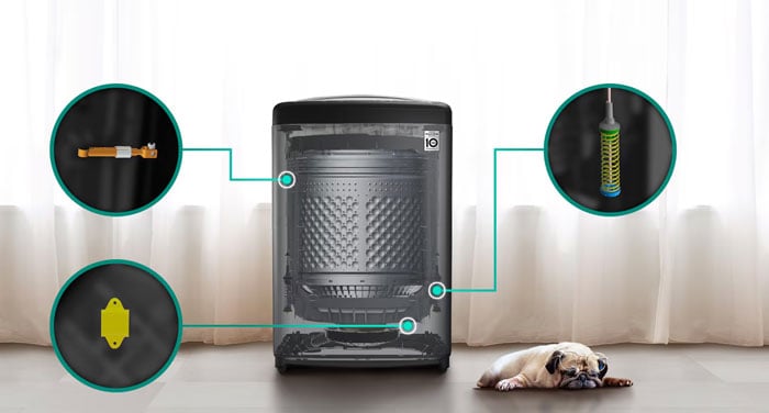 Máy giặt cửa trên LG TV2518DV3B vận hành êm ái, tiết kiệm điện năng