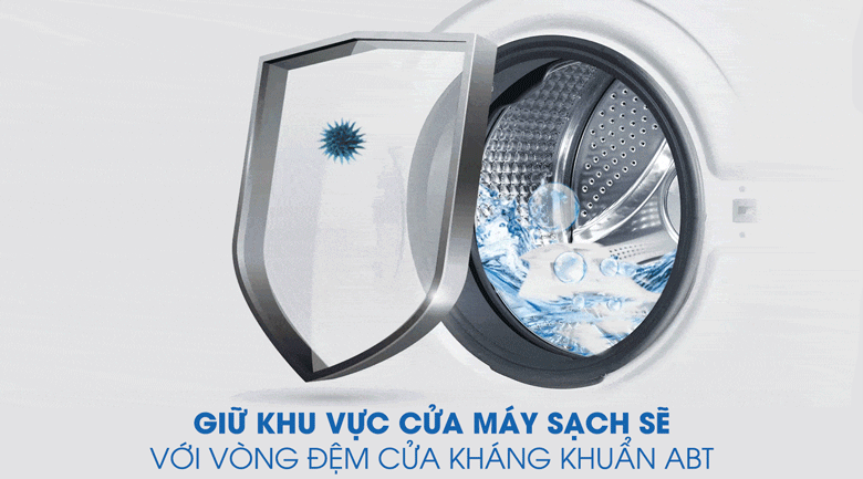 Máy giặt cửa trước Aqua AQD-DD1050E.S có vòng đệm cửa được làm từ chất liệu kháng khuẩn ABT