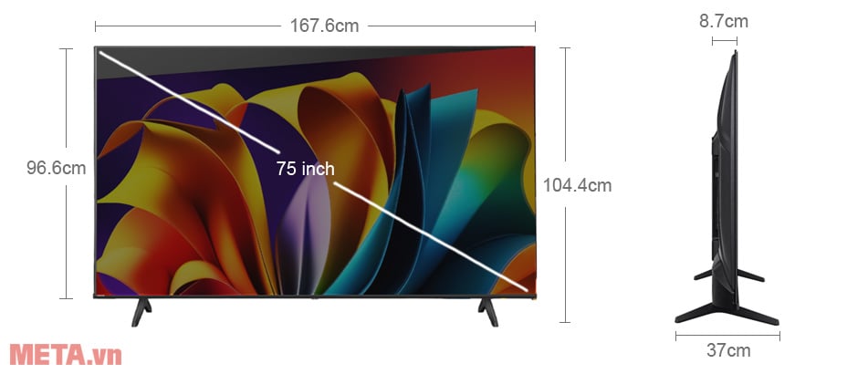 Kích thước Smart Tivi Hisense 4K 75 inch 75A6100N