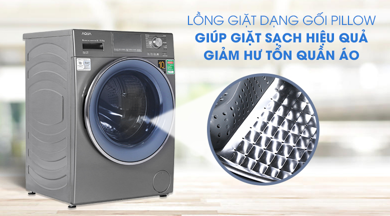 Máy giặt Aqua AQD-DD1050E.S được trang bị lồng giặt Pillow