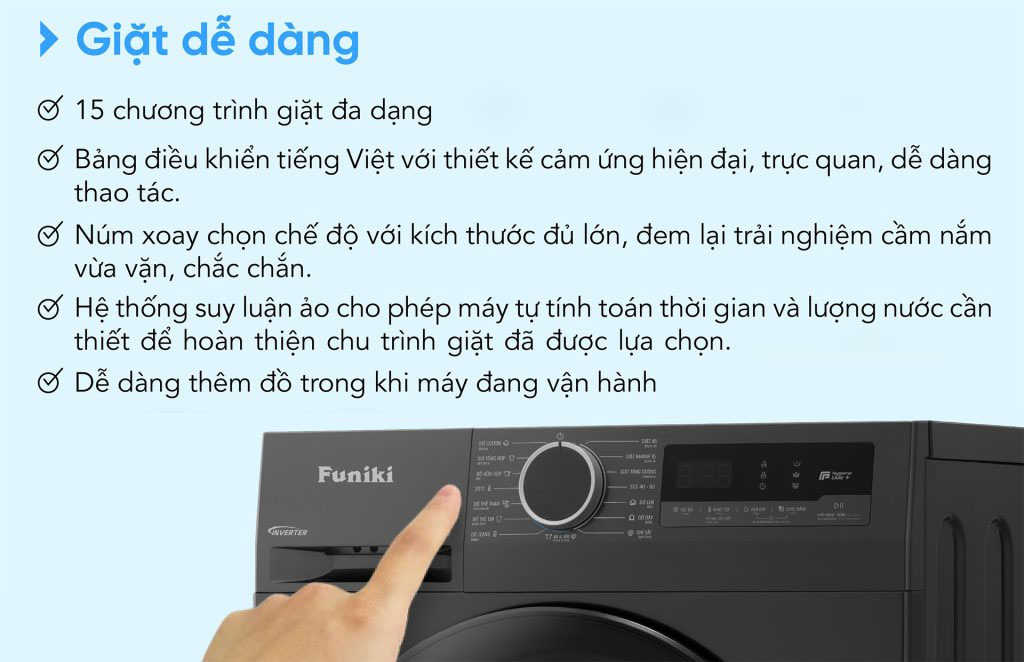Máy có 15 chương trình giặt tự động