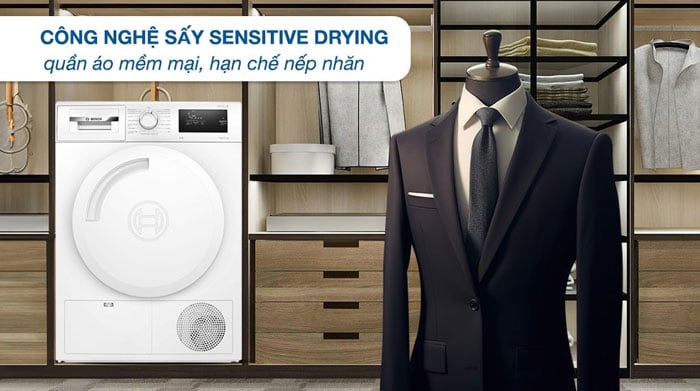 Máy sấy quần áo Bosch WTH83008SG còn ứng dụng công nghệ sấy Sensitive Drying